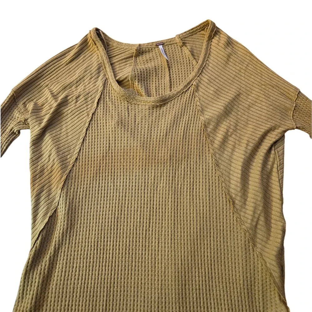 Free People Waffle Knit Long Sleeve Top Shirt Mustard Yellow Size‎ S